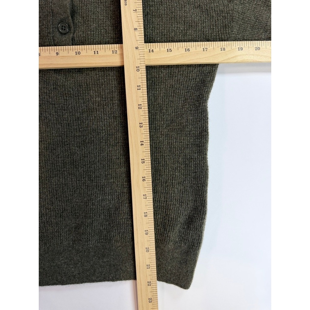 Magaschoni Henley Sweater Women Large Olive Green 100% Cashmere Ribbed Knit - Picture 6 of 8